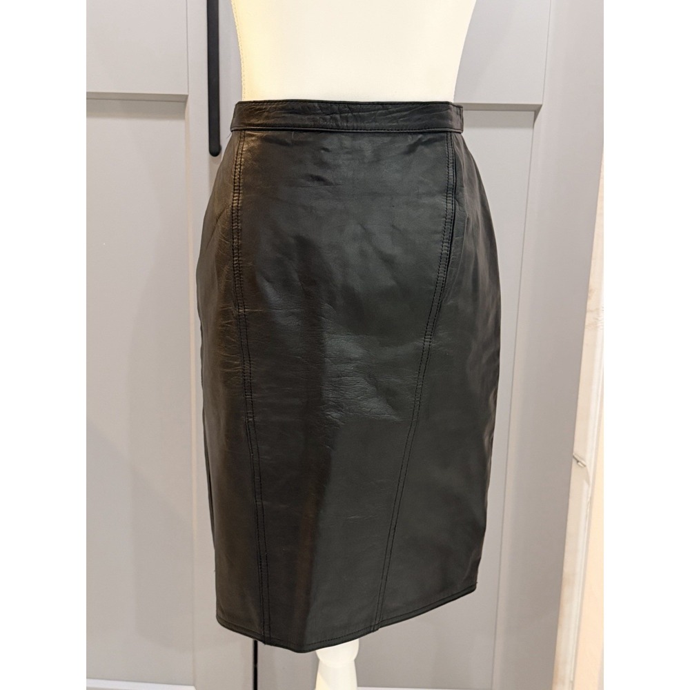 Vintage Winlit Skirt Womens 9/10 Black Genuine Leather High Waist Pencil 90s